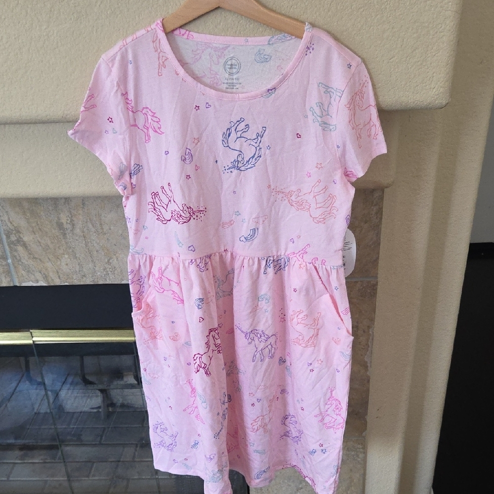 Wonder Nation Pink Dress with Unicorn and Rainbow Print